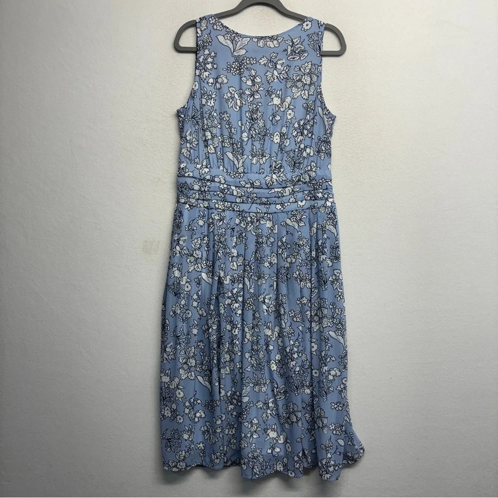 EShakti Midi Dress Blue floral Pintuck pleated Tank L 12